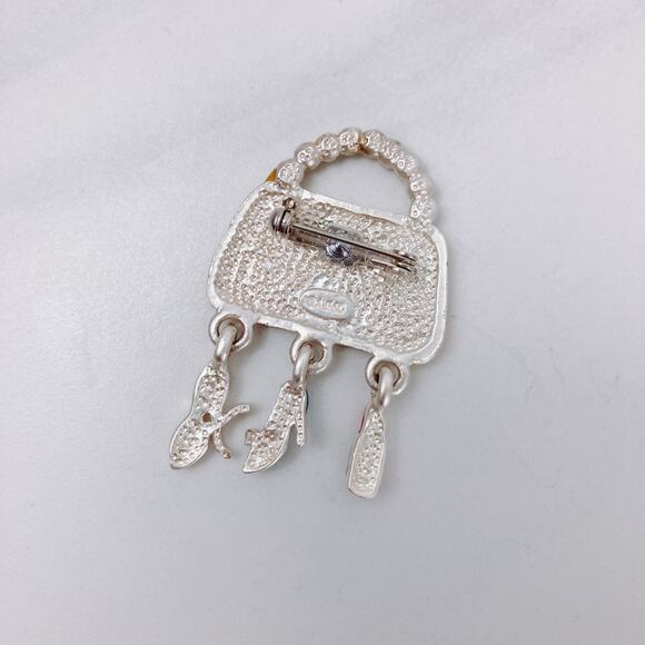 VTG AJMC Y2K Novelty Glamorous Grandma Handbag Charm Brooch Enamel Signed - Picture 8 of 10